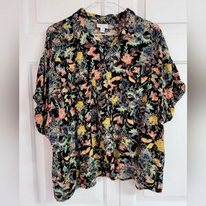 LULAROE Amy top button-down blouse short sleeve shirt, size large